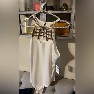 Women White & Gold Bodysuit; NWT, Size: Medium